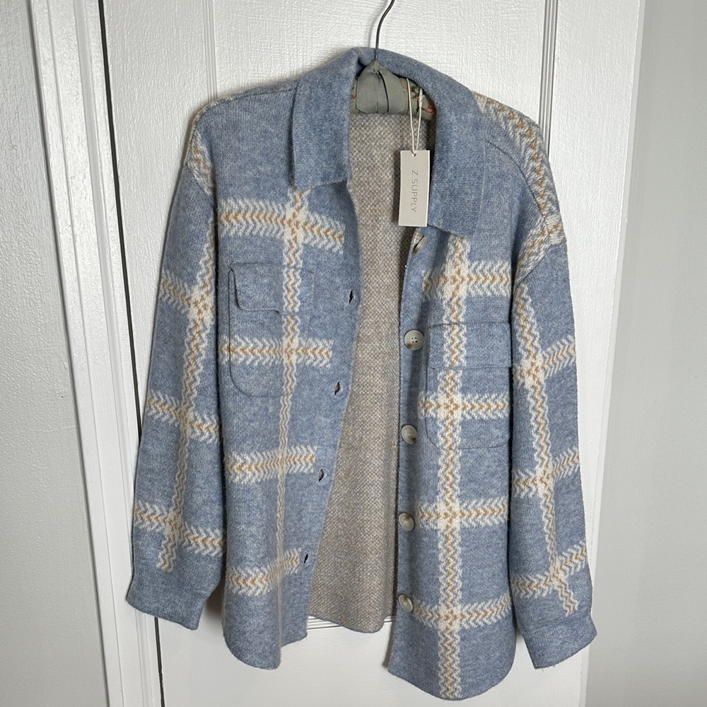 Z Supply Blue and Cream Sweater Jacket, S